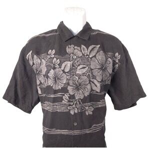 Tommy Bahama Silk Camp Shirt Men's Large Gray Floral Short Sleeve‎ Button Up